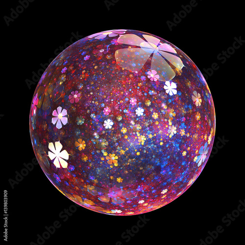 Abstract Ornamented Sphere With Delicate Flowers On Black