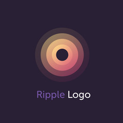 abstract line ripple emblem. radar, sound or vibration icon. flat design. dark background.