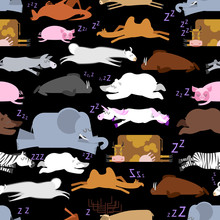 Sleeping Animals Seamless Pattern. Seal And Deer. Crocodile And Camel. Zebra And Bear. Walrus And Kangaroo. Unicorn And Polar Bear. Cow And Llama. Donkey, Elephant And Pig. Wild Animal Sleeps 