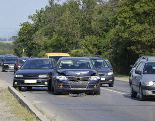 Car accident involving two cars on the road