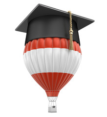 Poster - Hot Air Balloon with Austrian Flag and Graduation cap. Image with clipping path