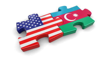 Poster - USA and Azerbaijan puzzle from flags. Image with clipping path
