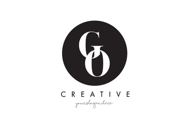 go letter logo design with black circle and serif font.