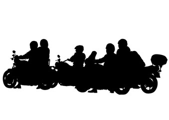 Wall Mural - Motorcycl and baeuty women and man on white background