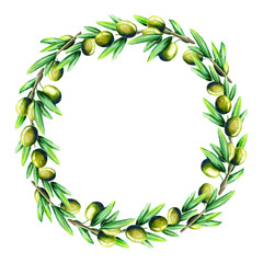 Poster - Olive wreath. Watercolor background