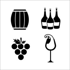 Wall Mural - barrel, grape, bottles and glass of wine icon