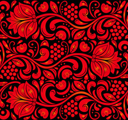 traditional russian vector seamless pattern in khokhloma style. can be used for banner, card, poster