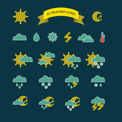 Wall Mural - Vector set of weather icons in trendy flat style.