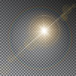Transparent vector sun light with bokeh isolated on dark background. Shiny star on magic ring. Sun ray light effect. Starburst vector illustration.
