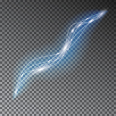 Blue line light effect. Abstract background with blurred magic neon light curved lines. Wave line light isolated on transparent background. Vector illustration.