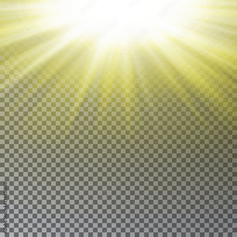 Sun Rey Effect Yellow sun ray light effect isolated on transparent background ...