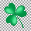 Green Shamrock leave icon isolated on transparent background. Happy patricks flat pictogram, irish symbol. Vector illustration.