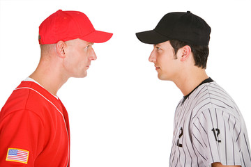 Wall Mural - Baseball: Players From Opposing Teams Stand Eye to Eye