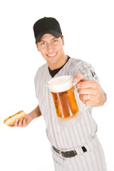 Wall Mural - Baseball: Player Ready To Have Hot Dog And Beer For Snack