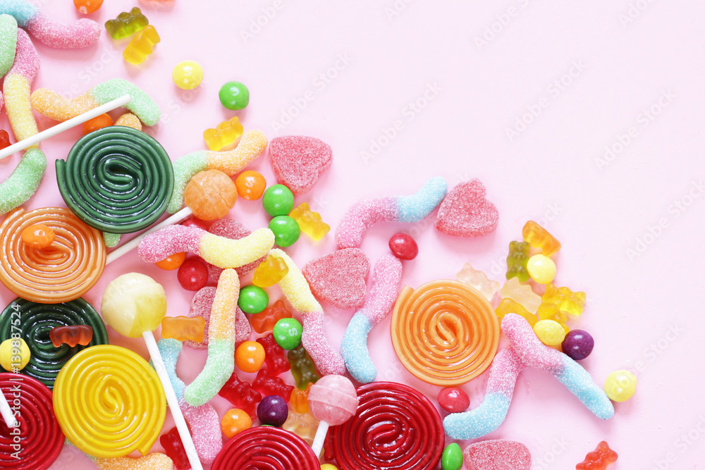Colorful Candy And Fruit Jelly Jujube On A Pink Background Fototapety Kuchenne Slodycze Lemonroom