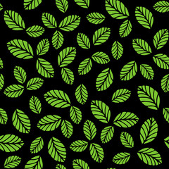 Wall Mural - Seamless pattern with green strawberry leaves