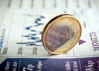 euro coin money (EUR), currency of European Union, Germany isolated over white business newspaper background