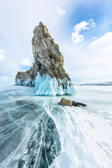 Sticker - Transparent ice on Lake Baikal near Ogoy island. Siberia, Russia