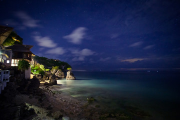 Night landscape with views of the ocean and the stars in the sky