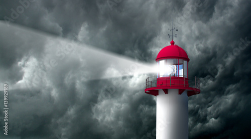 Cuadros en Lienzo PHARE - Tempête orage et ciel gris noir