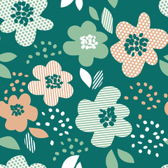 Wall Mural - Simple pale color floral decorative seamless pattern in geometry style. Spring flower repeatable element for cloth, fabric, background, wrapping paper