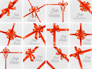 Gift Red Wide Ribbon. Bright Bow with Two Petals