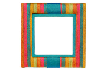 White blank inside of multicolor Thai silk photo frame on white background.