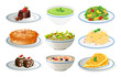 © blueringmedia - Different kinds of food on white plates