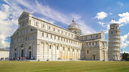 Wall Mural - Piazza dei miracoli, with the Basilica and the leaning tower. Pisa, Italy.