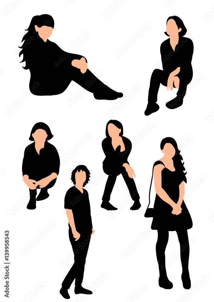 vector isolated silhouette teen girl collection Stock Vector | Adobe Stock