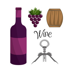 Wall Mural - bottle of wine, grape, barrel and take out cork