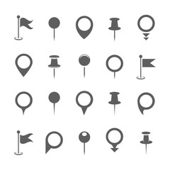 Poster - map pin icons. vector black place pointer or location marker signs isolated on white background