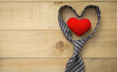 Heart in necktie over wood background, Father's day concept