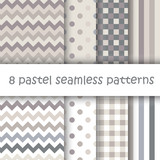 Fototapeta Na ścianę - Set of Geometric Seamless Patterns with Polka Dot, Square, Stripes and Chevron in pastel spring colors. Perfect for wallpaper, textile, Easter, Valentine, birthday and wedding cards