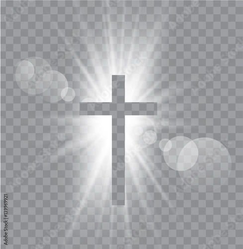 Fotografie, Obraz Religioush three crosses with sun rays transparent background