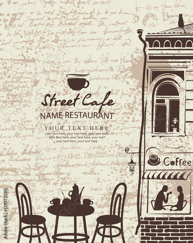 Naklejka na meble Banner ulicznej kawiarni vintage