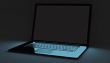 Modern Black Laptop On Black Background 3D Rendering