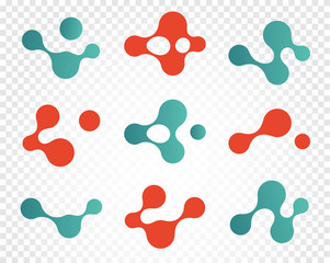 Poster - Isolated abstract red and blue color logo set, molecules logotype collection, chemical elements on white background vector illustration