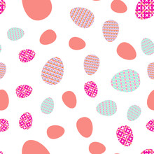 Vector Seamless Texture. Easter Eggs With Oriental Spring Geometric And Floral Ornaments