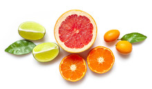 Various Citrus Fruits On White Background