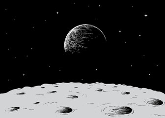 Wall Mural - view to earth from surface of the moon