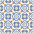Ceramic blue and white mediterranean seamless tile pattern. Geometric arabic shapes vector texture for textile and wallpaper design.