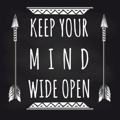 Wall Mural - White and black hand drawn bohemian print with arrows and borders and hand lettering sign. Vector illustration