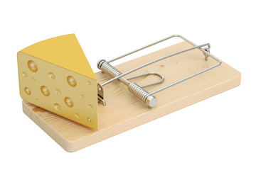 Poster - mousetrap with cheese, 3D rendering