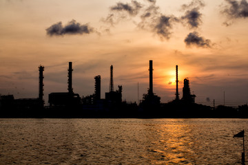 Sticker - Oil refinery industry plant along twilight morning,Beautiful light.