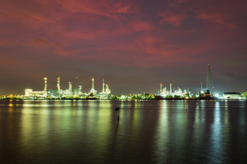 Sticker - Oil refinery factory in night time, Beautiful light.