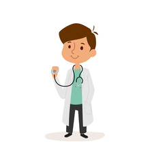 Doctor Cartoon Character Person On White Background Vector Profession Uniform Worker Isolated Illustration Kid Smiling Boy Playing