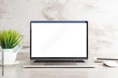Cuadros en Lienzo laptop computer white blank screen on work table front view