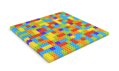 Poster - 3d rendering of many toy blocks in different colors making up one large square shape