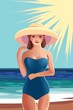 Девушка в шляпе на пляже вектор